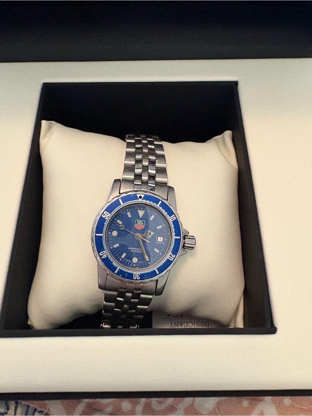 Tag Heuer Stainless Steel Watch with Blue Dial and Bezel